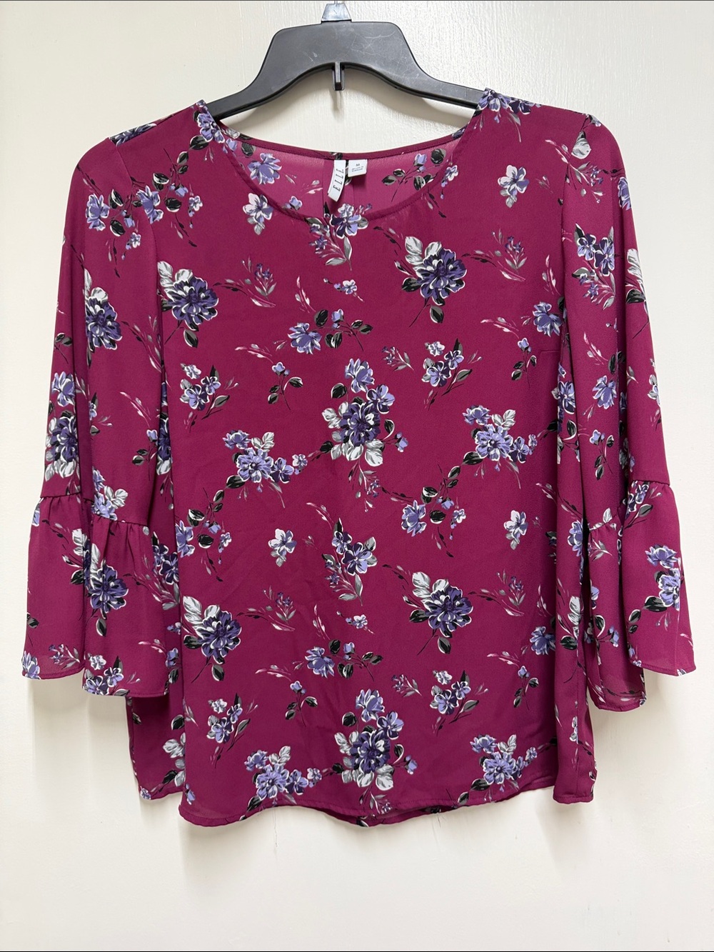 Elle Floral Ruffle Sleeve Blouse - Magenta and Purple